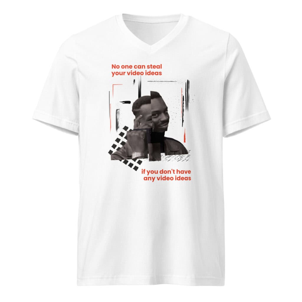 Radīts video ideju t-krekls ar cilvēka portretu un mūsdienīgu dizainu.